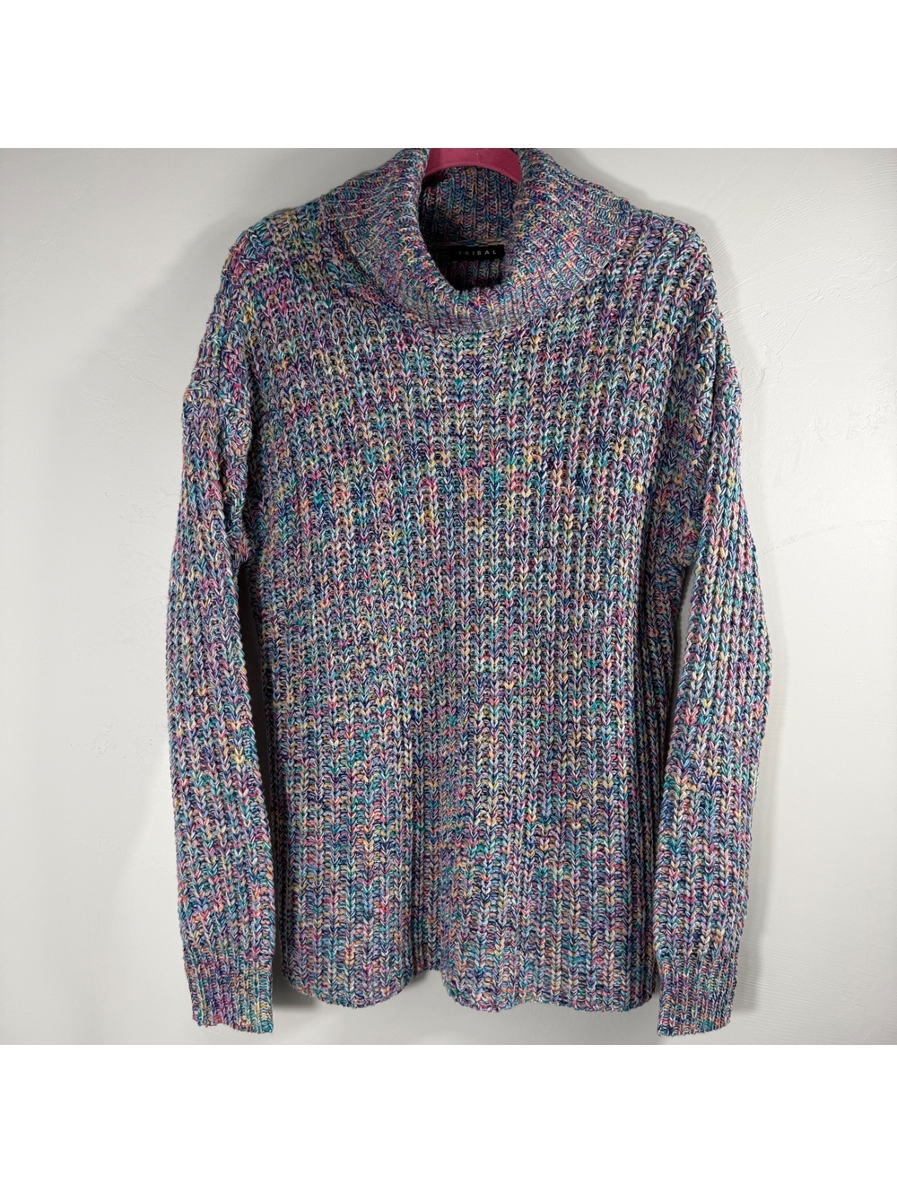 Tribal Multicolor Marled Knit Turtleneck Sweater Colorful Chunky Cozy | XL